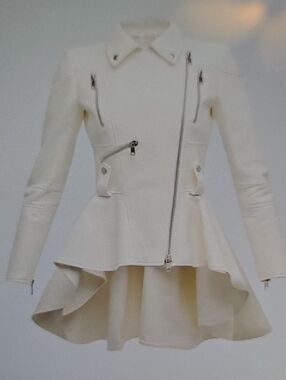 Alexander McQueen Cream Asymmetric Peplum Zip-Front Jacket